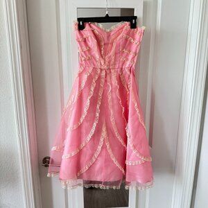 Vintage Betsey Johnson Evening Mini Dress Size Pink Lace Trim Dress Size 2
